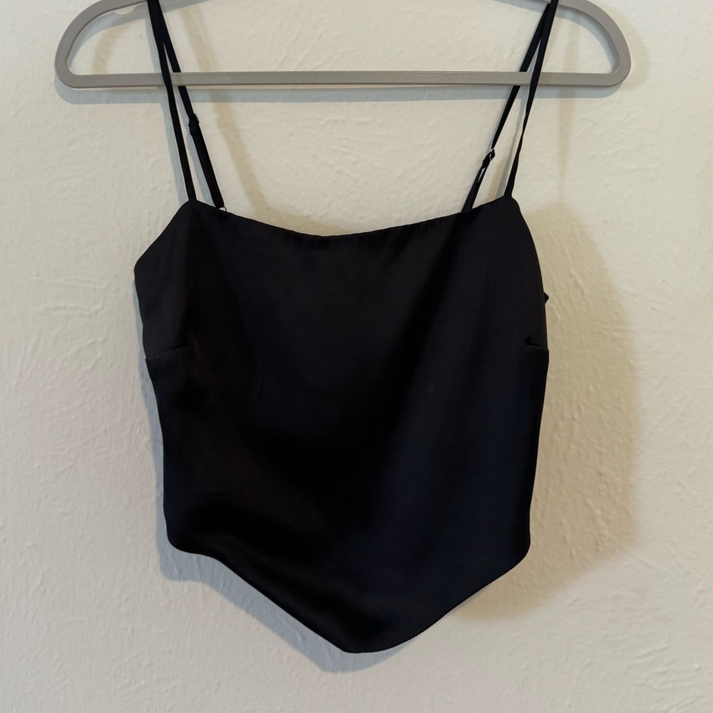 Black satin tie-back tank top, size medium